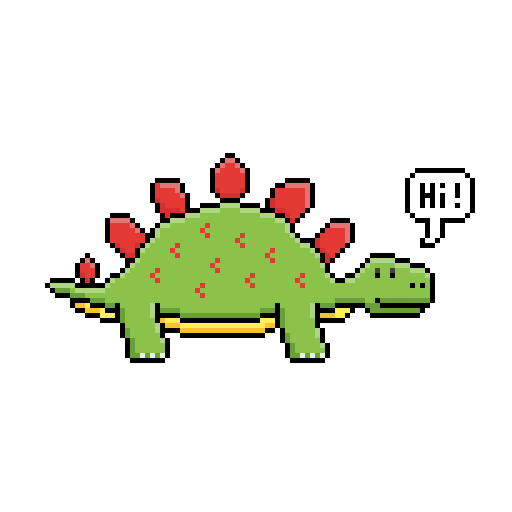 Matt, green Stegosaurus NFT saying Hi!