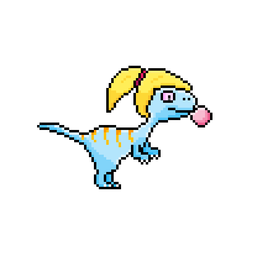 Nori, velociraptor girl with bubble gum