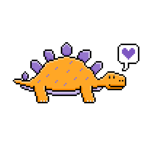 Amy, orange Stegosaurus NFT with purple heart