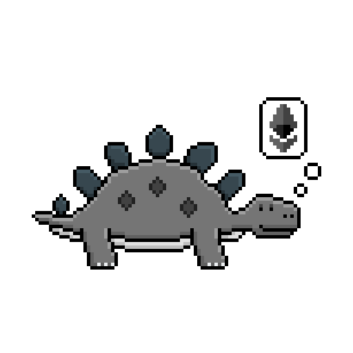 Ethosaurus, stegosaurus thinking about Ethereum