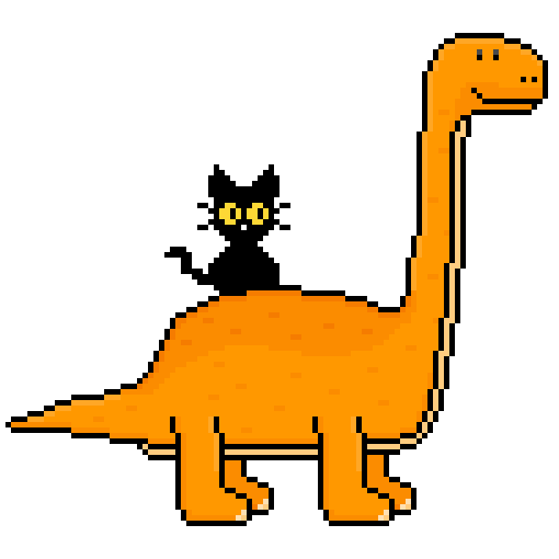 orange brachiosaurus with cat on his back