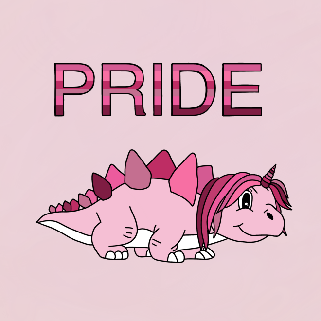 Rosy pink unicorn dinosaurus