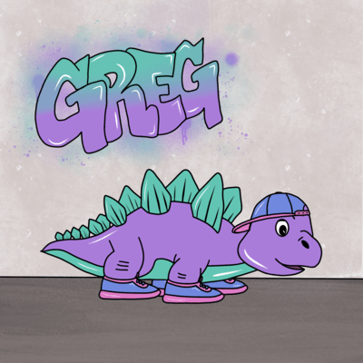 Stegosaurus Greg creating graffiti art