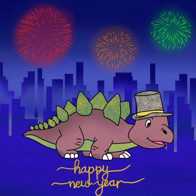 Stegosaurus celebrating new year